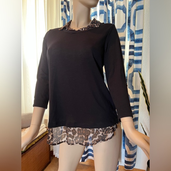AGB Cheetah Print Layered Look Sweater Black Size Large - Picture 2 of 12